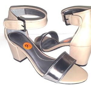 Tahari Tan and Silver Ankle Strap Sandals